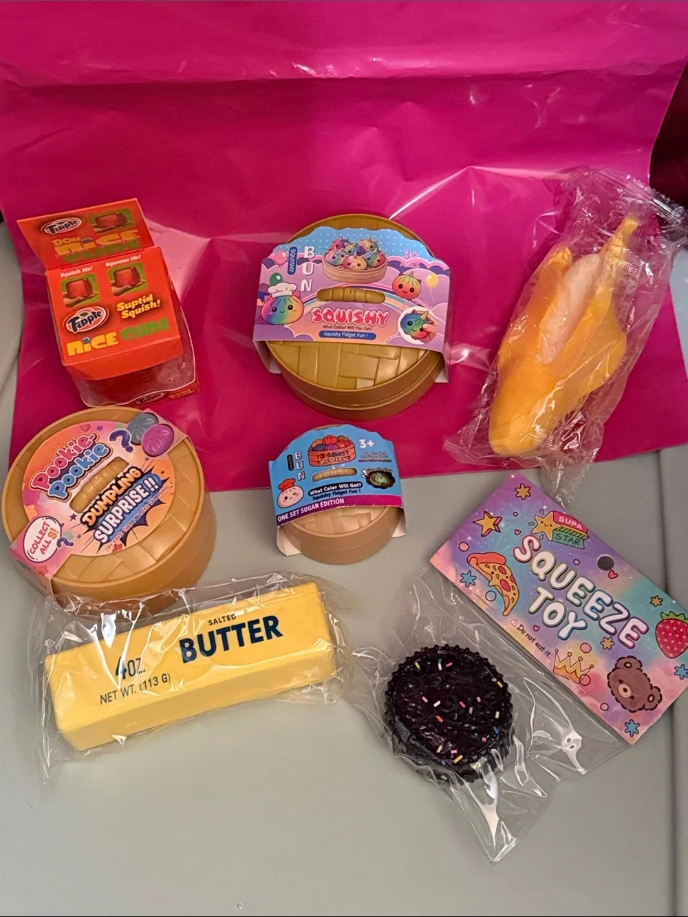 Get 1 mystery squishy toy. Photo is an example of what you may get!